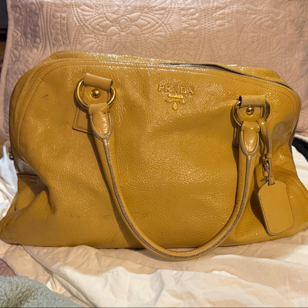 Prada Mustard Patent Leather Satchel